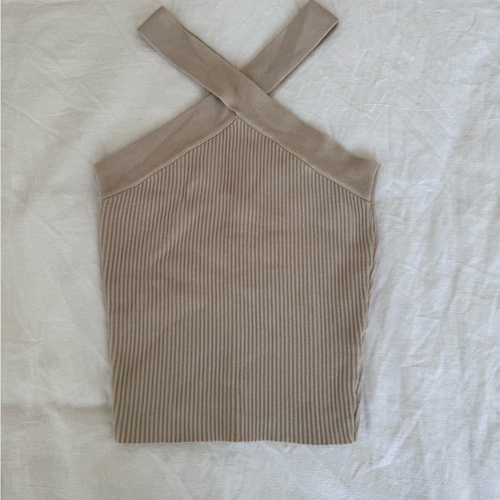 Beige Ribbed Top, S